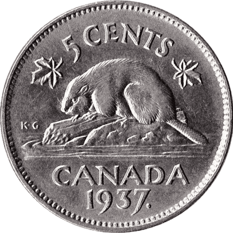 1937 Canadian 5-cent nickel obverse